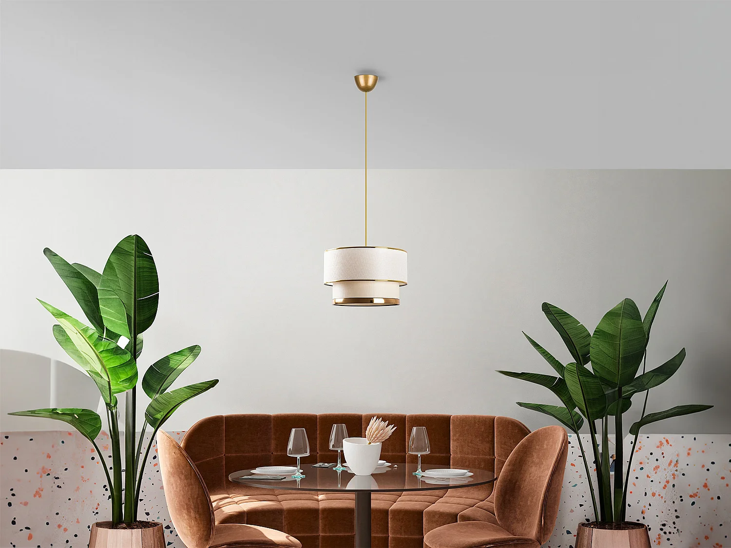 Lampa sufitowa z metalu - śr. 30 x wys. 65 cm - Złoty i beżowy - RAYONA 1802957 - obrazek 1