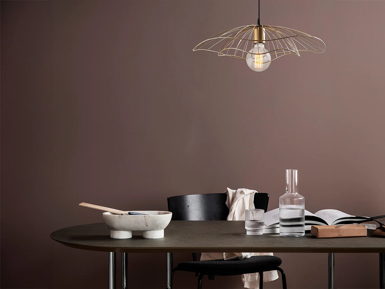 Lampa wisząca z drutu metalowego - śr. 50 x wys. 30/110 cm - złota - ATHERIA 1802959 - obrazek 1
