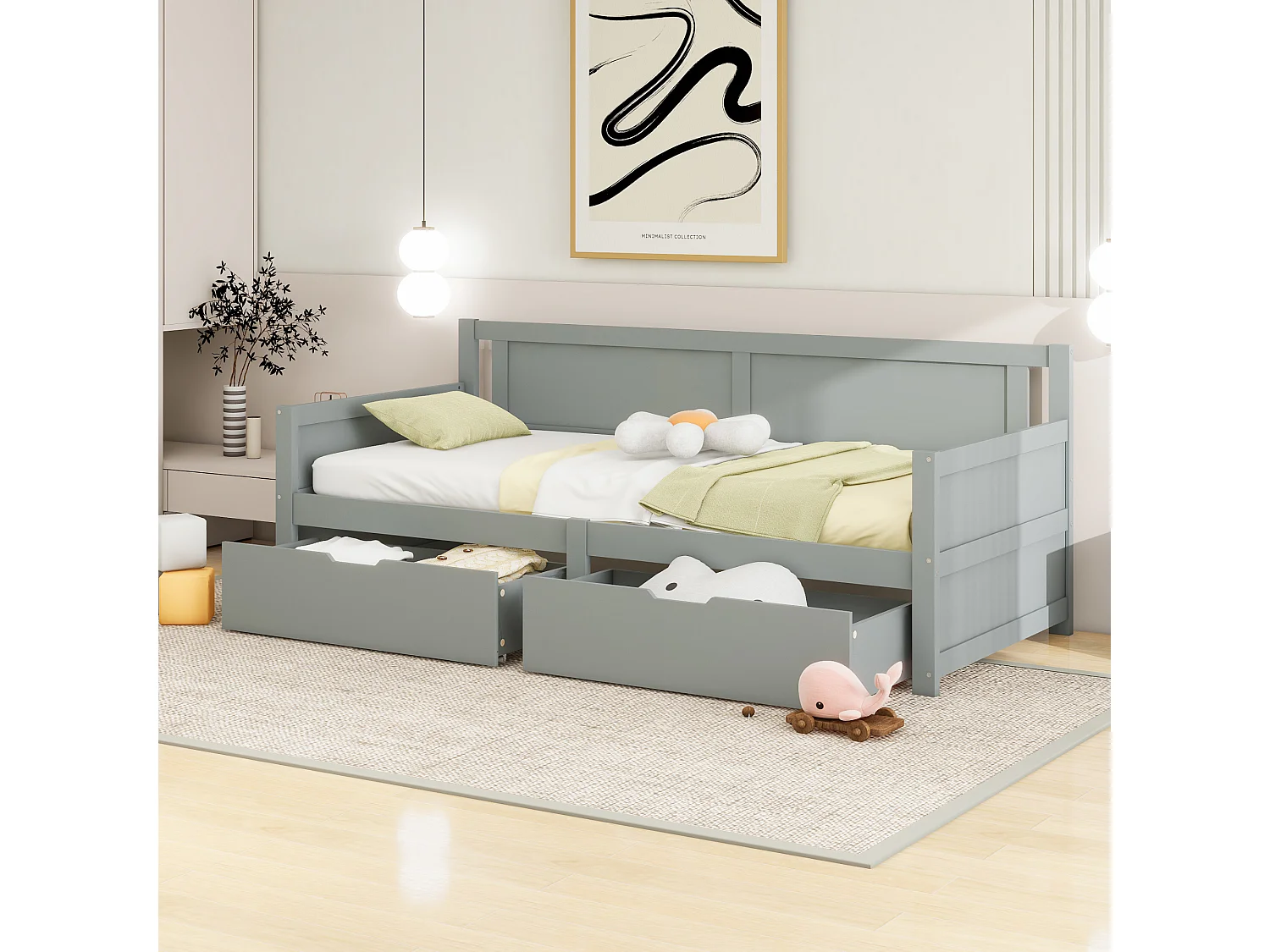 Łóżko pojedyncze 90 x 200 cm z 2 szufladami z litego drewna dla dzieci – stelaż listwowy – szare 3275985