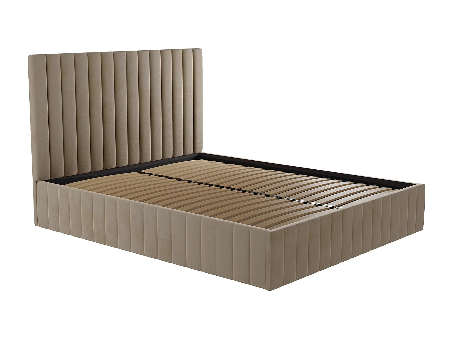 Łóżko ze skrzynią i zagłówkiem z podłużnym pikowaniem – 160 × 200 cm – welur – kolor taupe – LARALI II marki Pascal Morabito 3685835 - obrazek 1