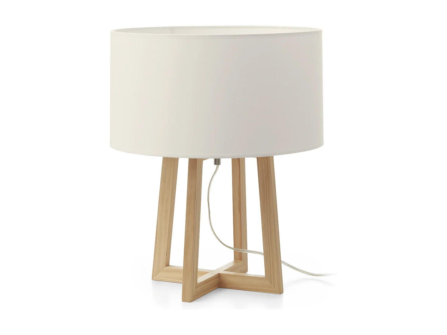 Lampa sto?owa KARA styl nowoczesny i klasyczny - g?. 38 cm x wys. 45 cm - E27 40W - kabel 2 m - w??czanie i wy??czanie - IP20 - drewno - stal i bia?a bawe?na 3714800 - obrazek 1