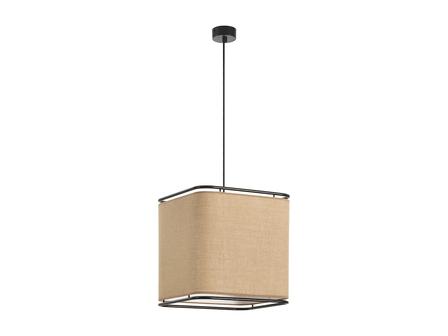 Lampa sufitowa AKIRO w nowoczesnym stylu – Szeroko?? 35 x wys. 130 cm max – klosz wys. 36 cm – E27 15W – IP20 – czarny – Stal i len – worek 3716380