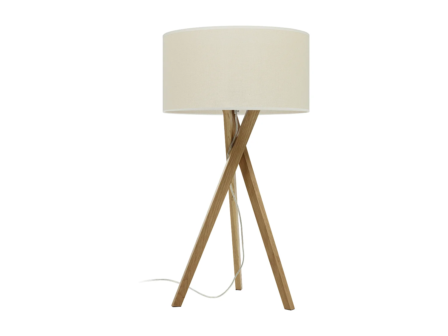 Lampa pod?ogowa WOOD w stylu klasycznym - Wysoko?? 70 cm - E27 60W - kabel 2 metry - w??czanie i wy??czanie - drewno bukowe - klosz ø38 cm - bia?a bawe?na 3716150 - obrazek 1