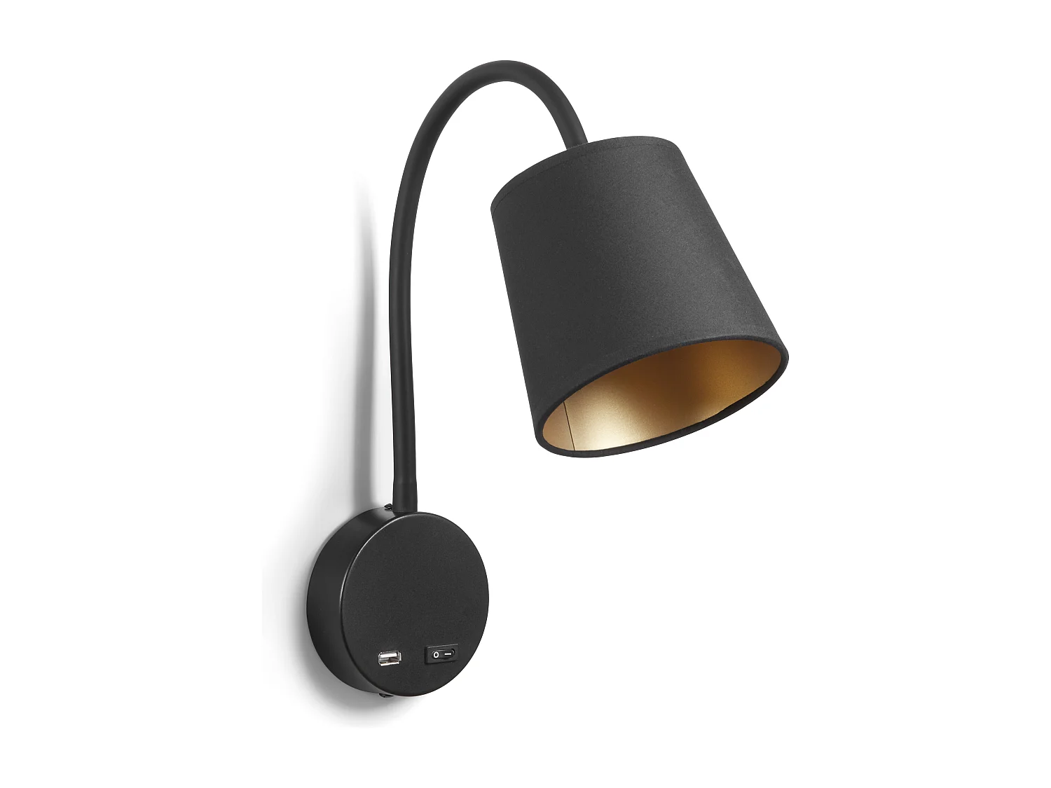 Lampa ?cienna MONTECARLO nowoczesny i funkcjonalny styl – E27 60W – w??cz i wy??cz – USB – stal i bawe?na – czarny 3748079