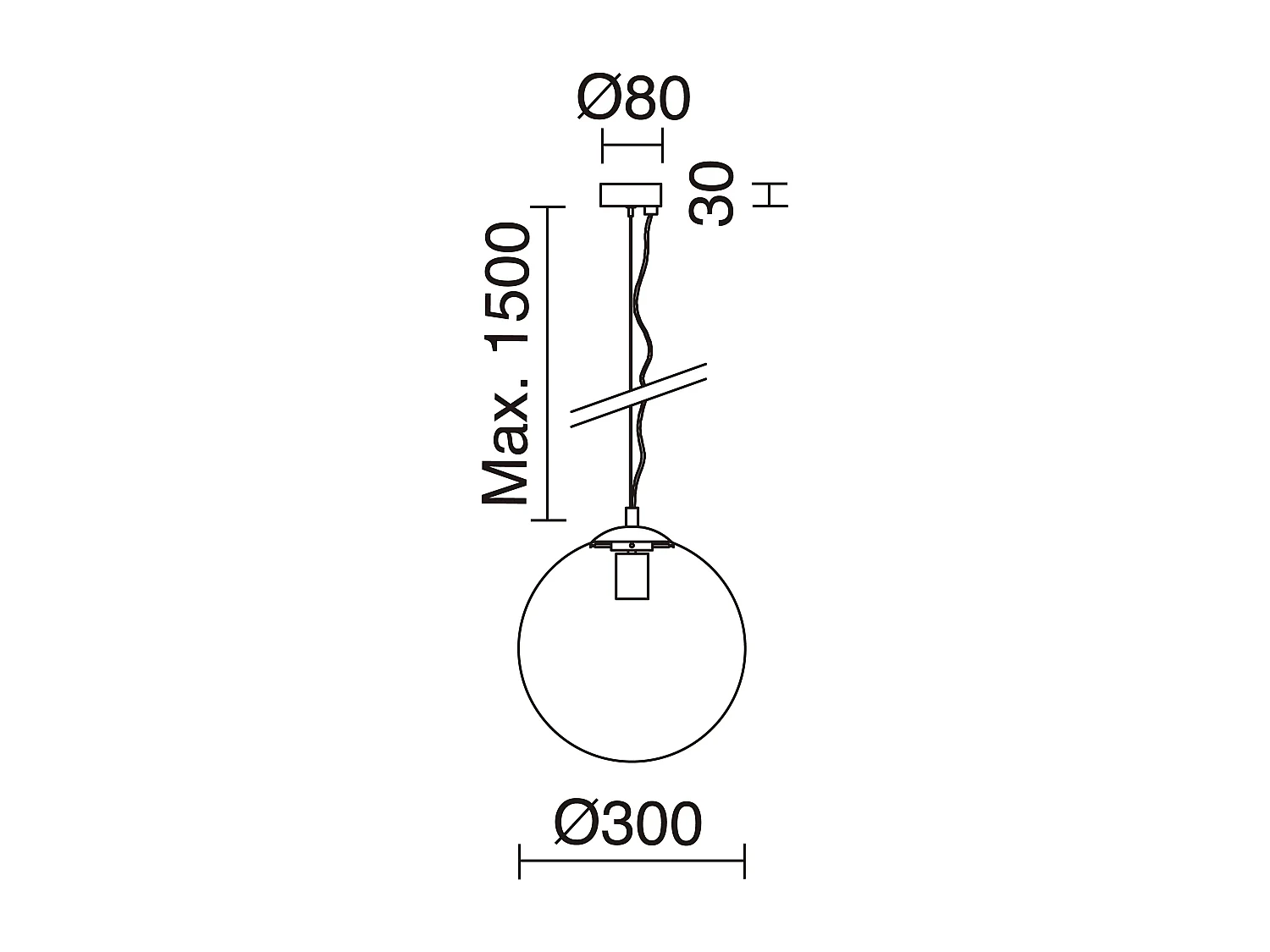 Lampa sufitowa OXY w klasycznym i ponadczasowym stylu - g?. ø30 cm x wys. 150 cm - E27 40W - opalowa kula ø30 cm - stal i kolor czarny 3748180 - obrazek 1