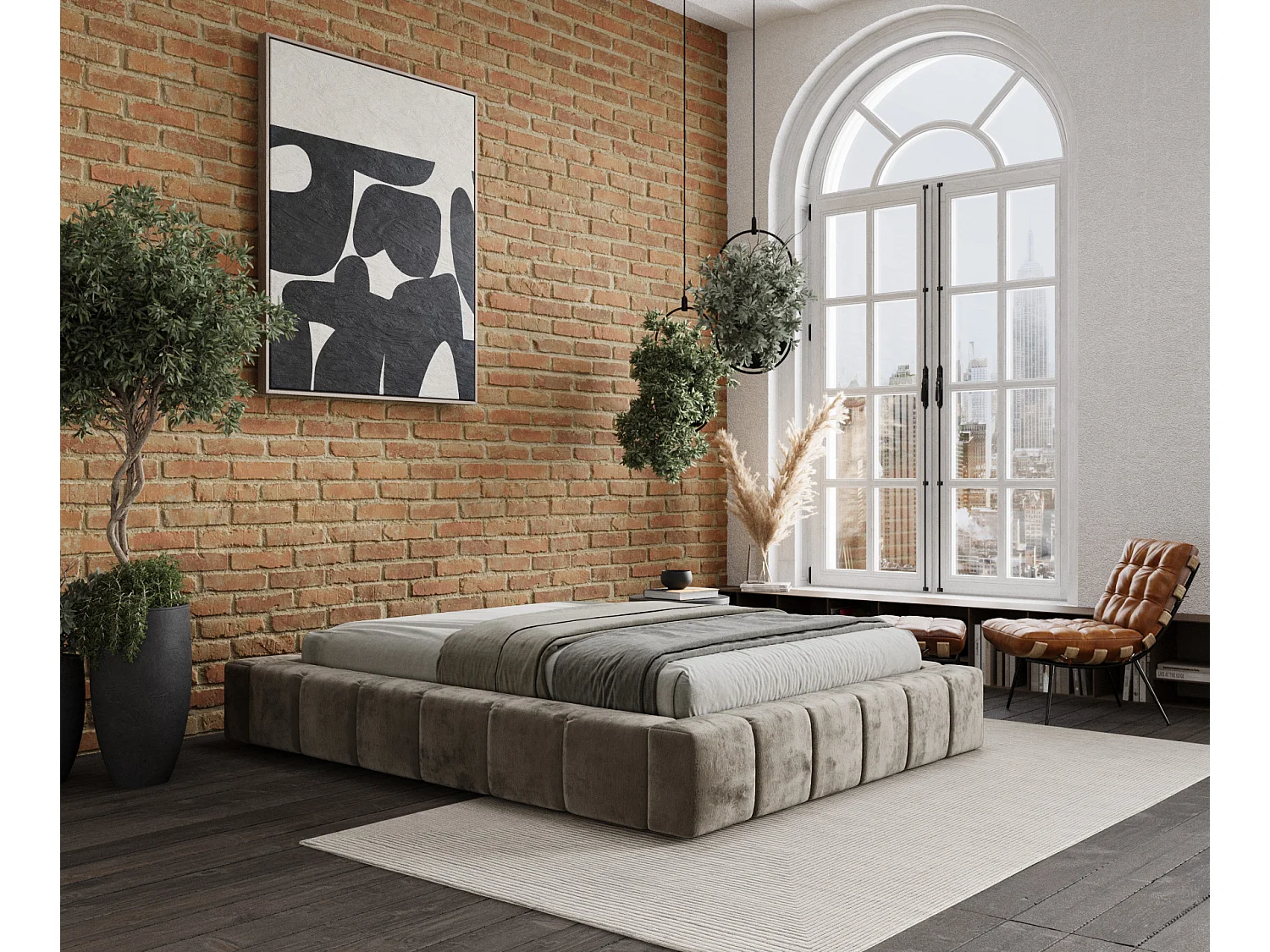 Łóżko tapicerowane Aruba - 200 x 200 cm - szenil - beżowy 3777451 - obrazek 1