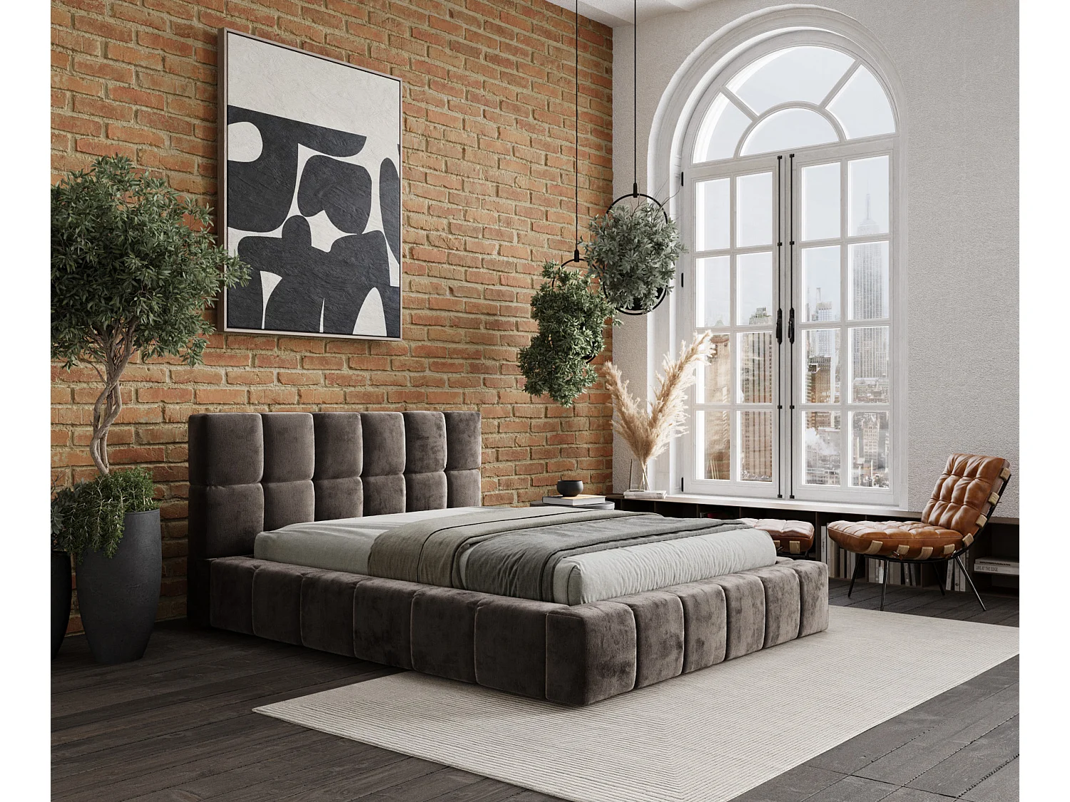 Łóżko tapicerowane Kendal Dos - 200 x 200 cm - szenil - brązowy 3785600 - obrazek 1
