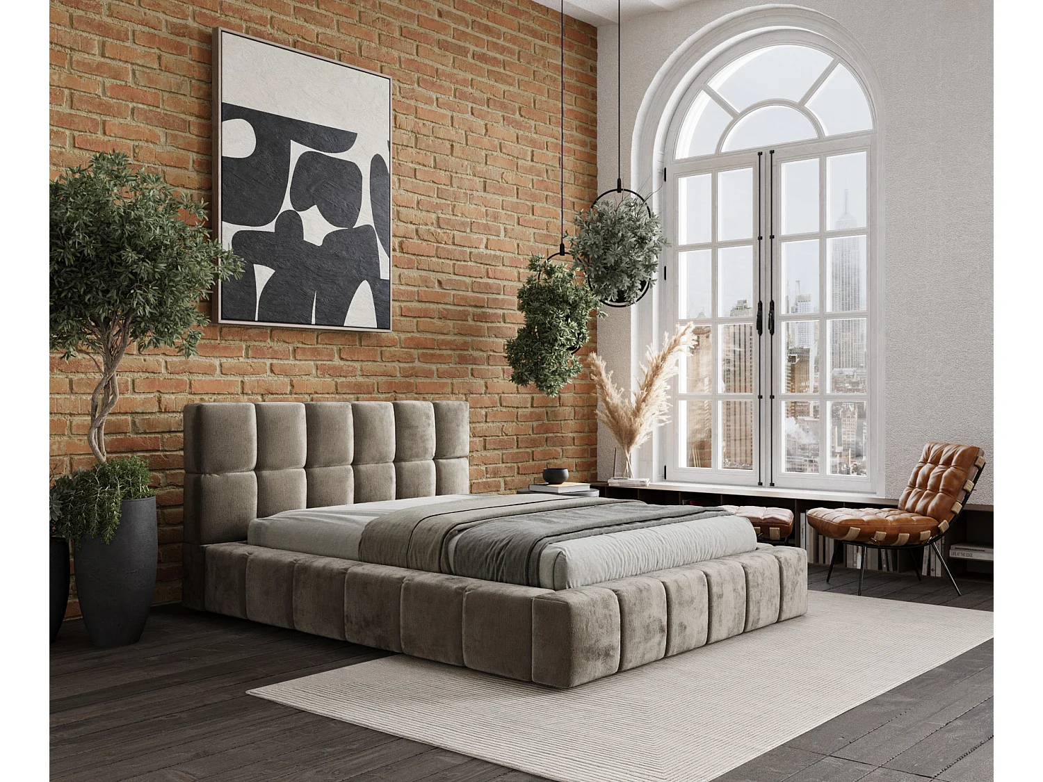 Łóżko tapicerowane Kendal Dos - 200 x 200 cm - szenil - beżowy 3785621 - obrazek 1