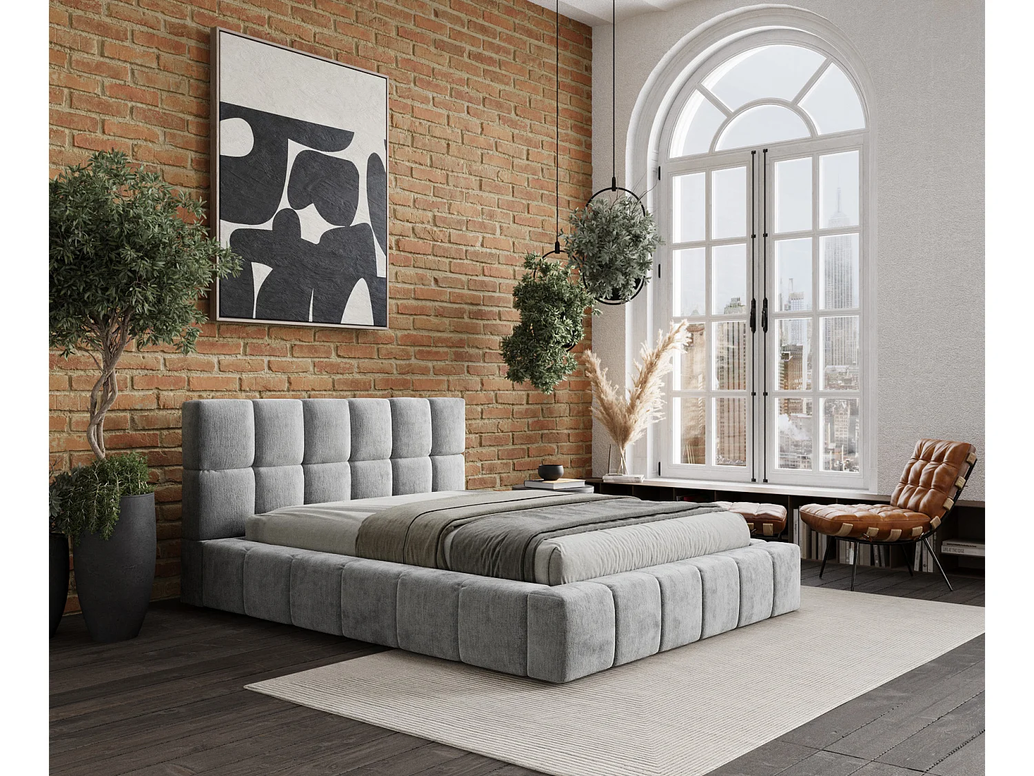 Łóżko tapicerowane Kendal Dos - 160 x 200 cm - szenil - jasnoszary 3785625 - obrazek 1