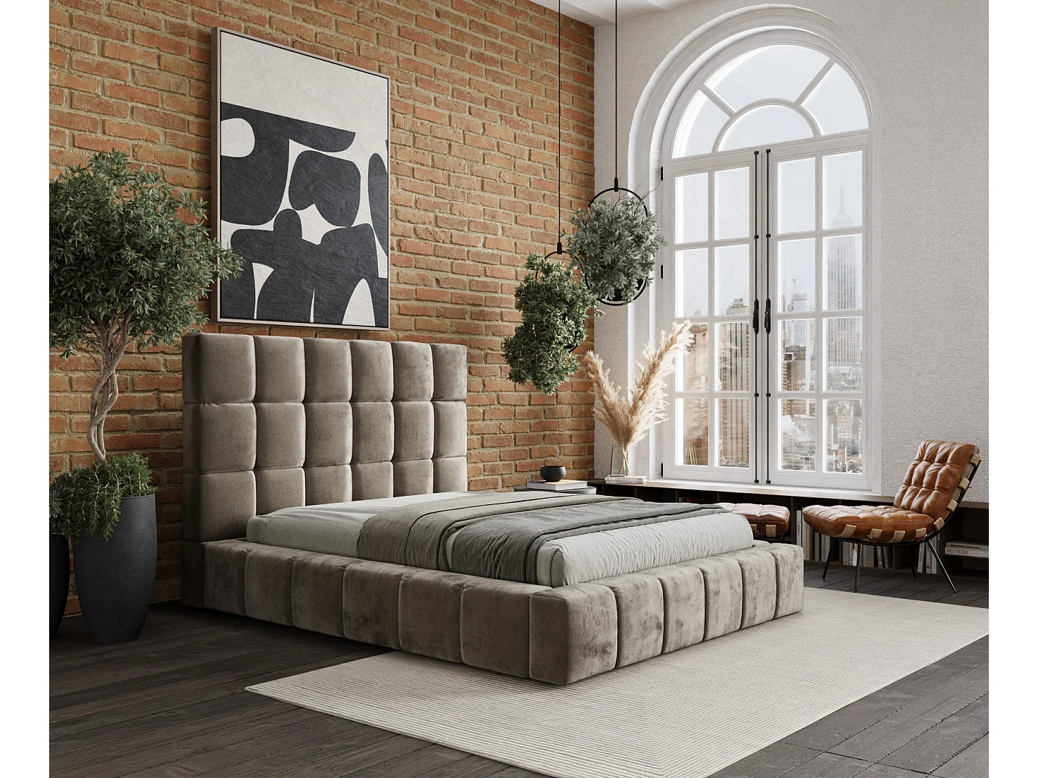 Łóżko tapicerowane Kendal Tres - 180 x 200 cm - szenil - beżowy 3786180 - obrazek 1