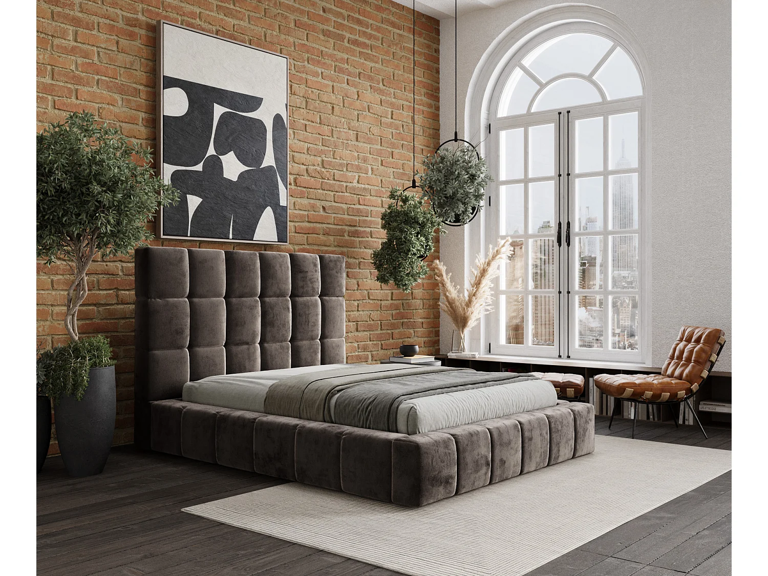 Łóżko tapicerowane Kendal Tres - 200 x 200 cm - szenil - brązowy 3786187 - obrazek 1