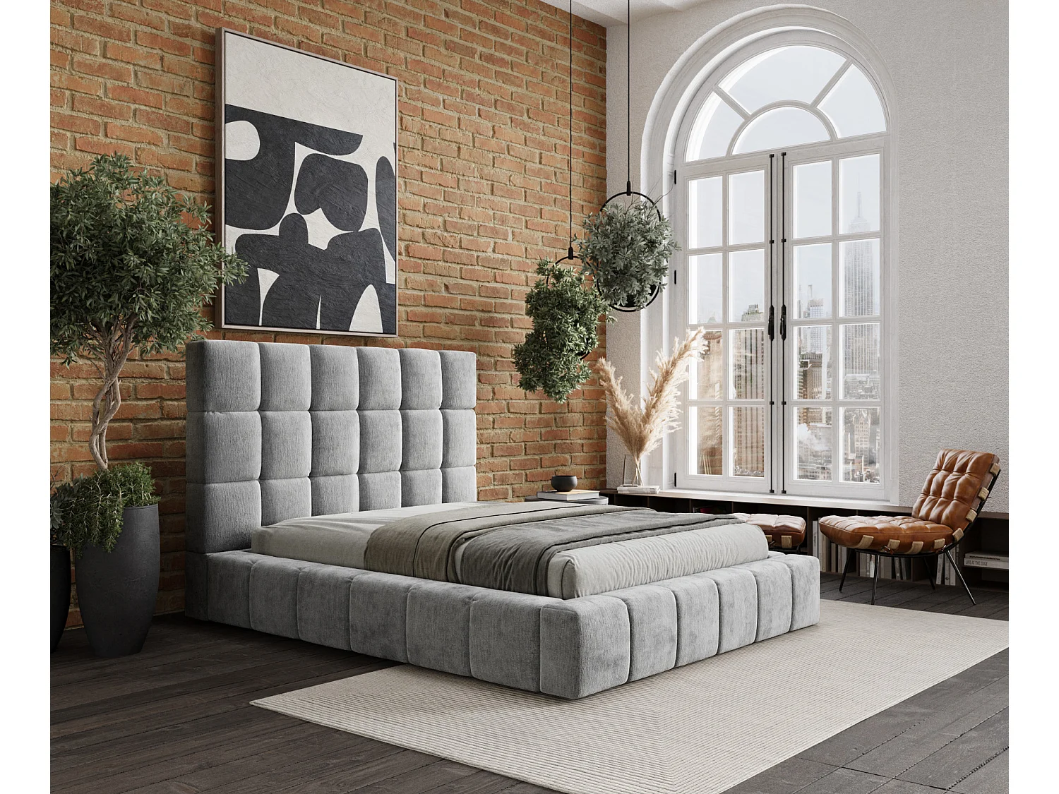 Łóżko tapicerowane Kendal Tres - 200 x 200 cm - szenil - jasnoszary 3786189 - obrazek 1