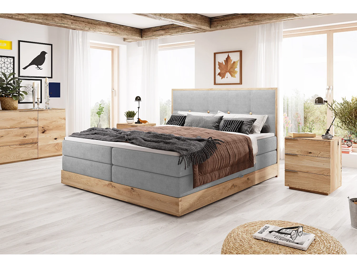 Łóżko skrzyniowe ELLI z eleganckim wezgłowiem, pojemnym schowkiem i nowoczesnym designem, Rozmiar: 180x200 cm, Kolor: Jasnoszary 3862432 - obrazek 1