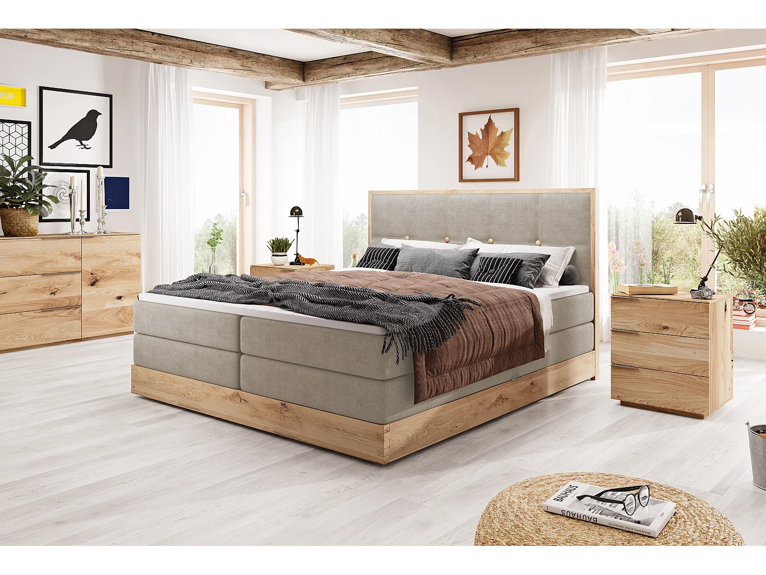Łóżko skrzyniowe ELLI z eleganckim wezgłowiem, pojemnym schowkiem i nowoczesnym designem, Rozmiar: 140x200 cm, Kolor: Jesion 3862437 - obrazek 1