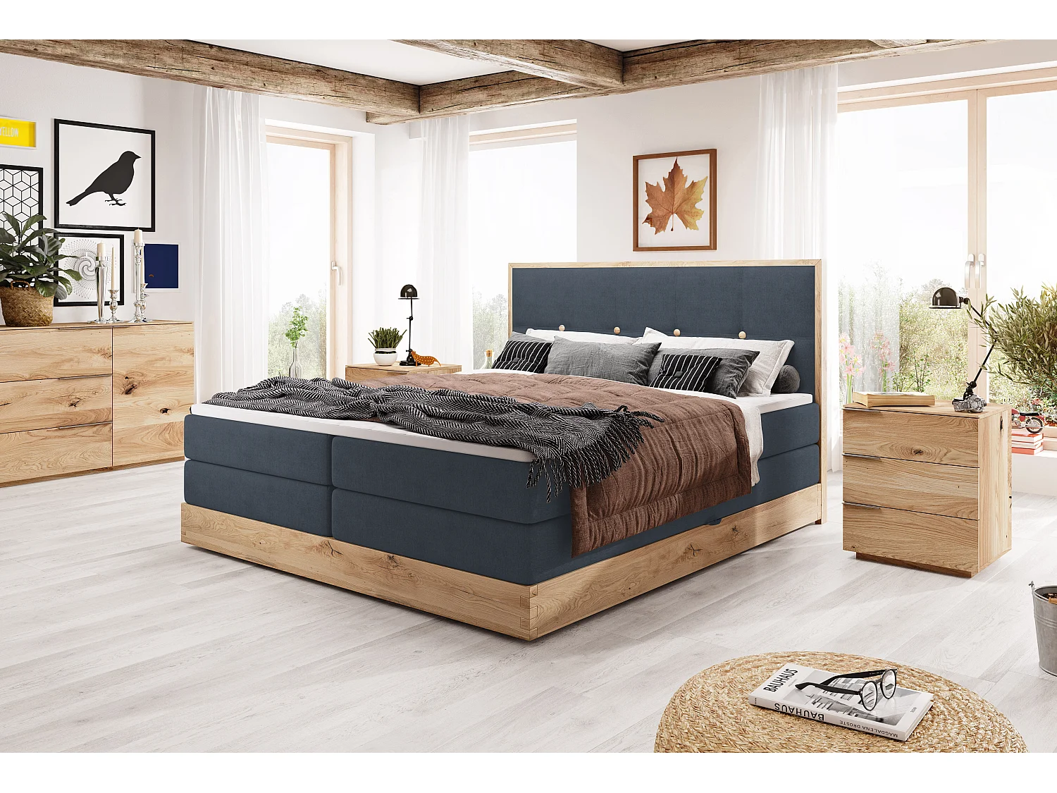 Łóżko skrzyniowe ELLI z eleganckim wezgłowiem, pojemnym schowkiem i nowoczesnym designem, Rozmiar: 140x200 cm, Kolor: Niebieski 3862449 - obrazek 1