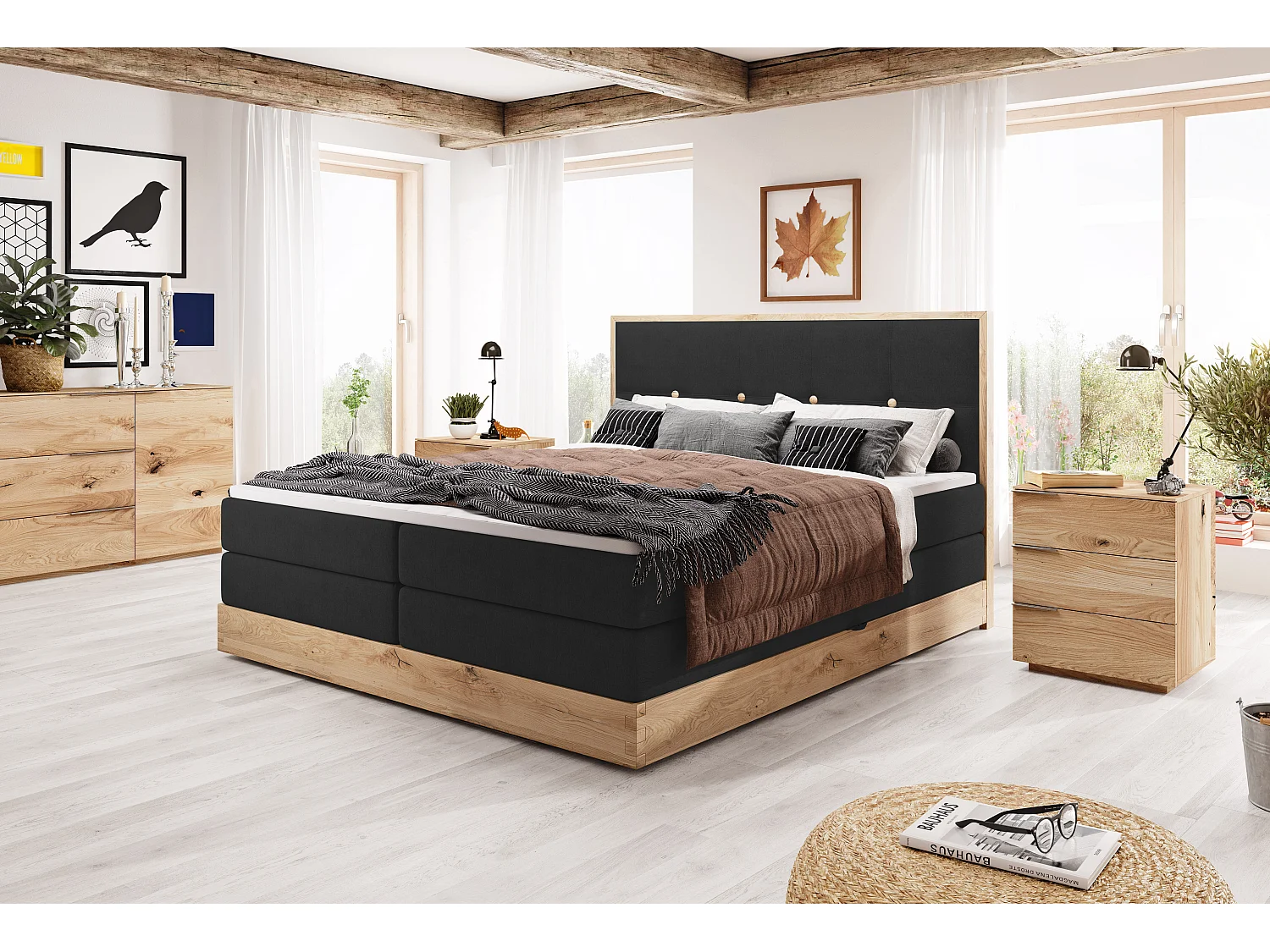 Łóżko skrzyniowe ELLI z eleganckim wezgłowiem, pojemnym schowkiem i nowoczesnym designem, Rozmiar: 140x200 cm, Kolor: Czarny 3862474 - obrazek 1