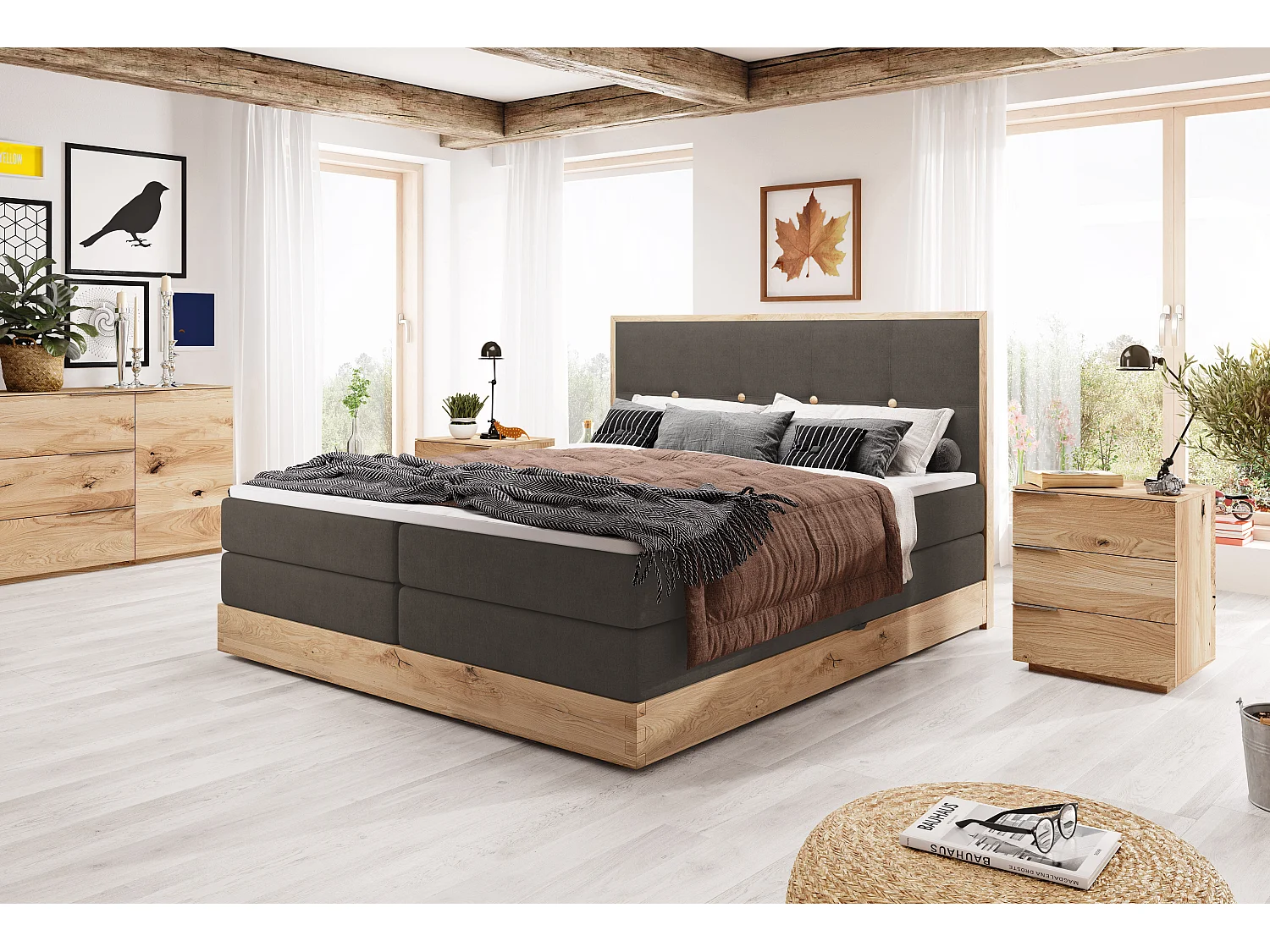 Łóżko skrzyniowe ELLI z eleganckim wezgłowiem, pojemnym schowkiem i nowoczesnym designem, Rozmiar: 140x200 cm, Kolor: Ciemnoszary 3862483 - obrazek 1