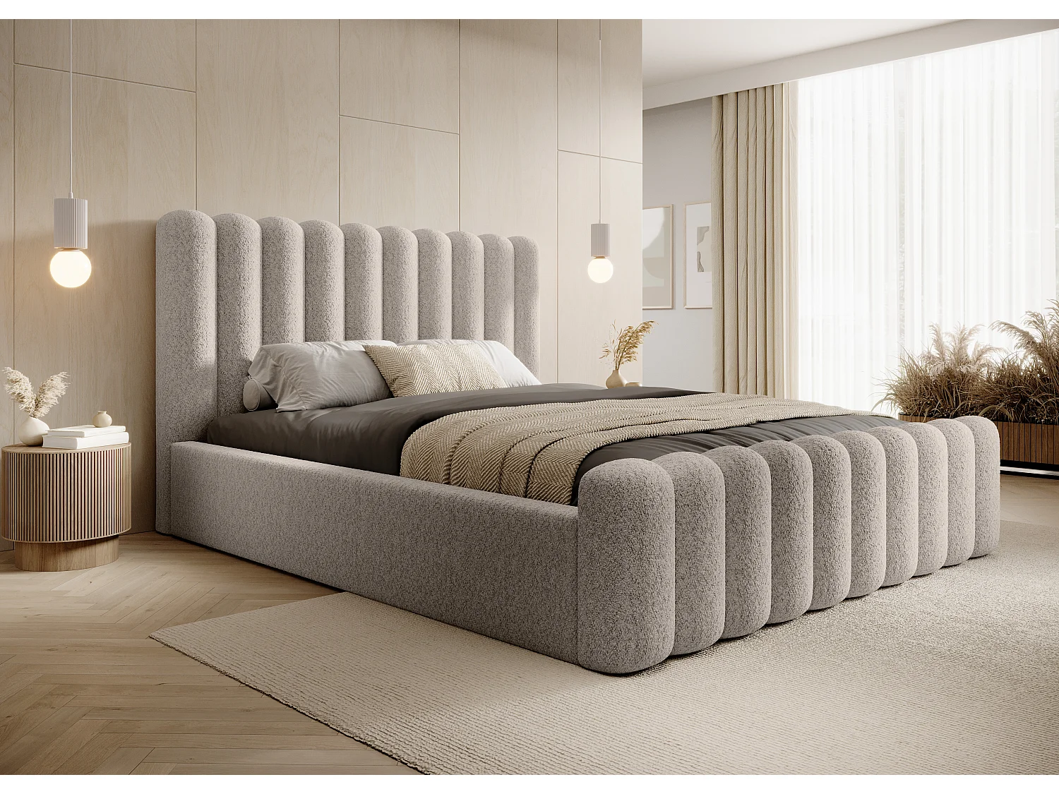 Łóżko skrzyniowe Mona VII DomoHome, nowoczesne wezgłowie, tkanina Wigo-feeling, elegancka sypialnia, 200x200 cm, BEŻOWE 3912362 - obrazek 1