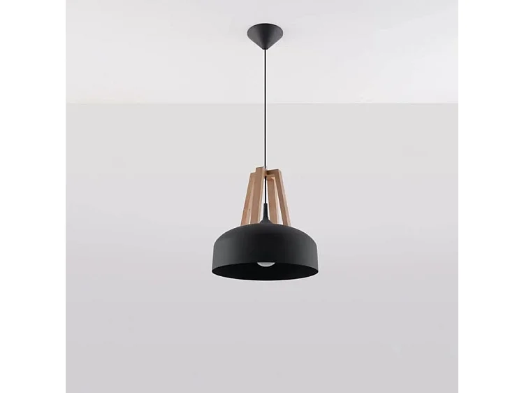 Lampa wisząca CASCO czarna/naturalne drewno 1358689 - obrazek 1