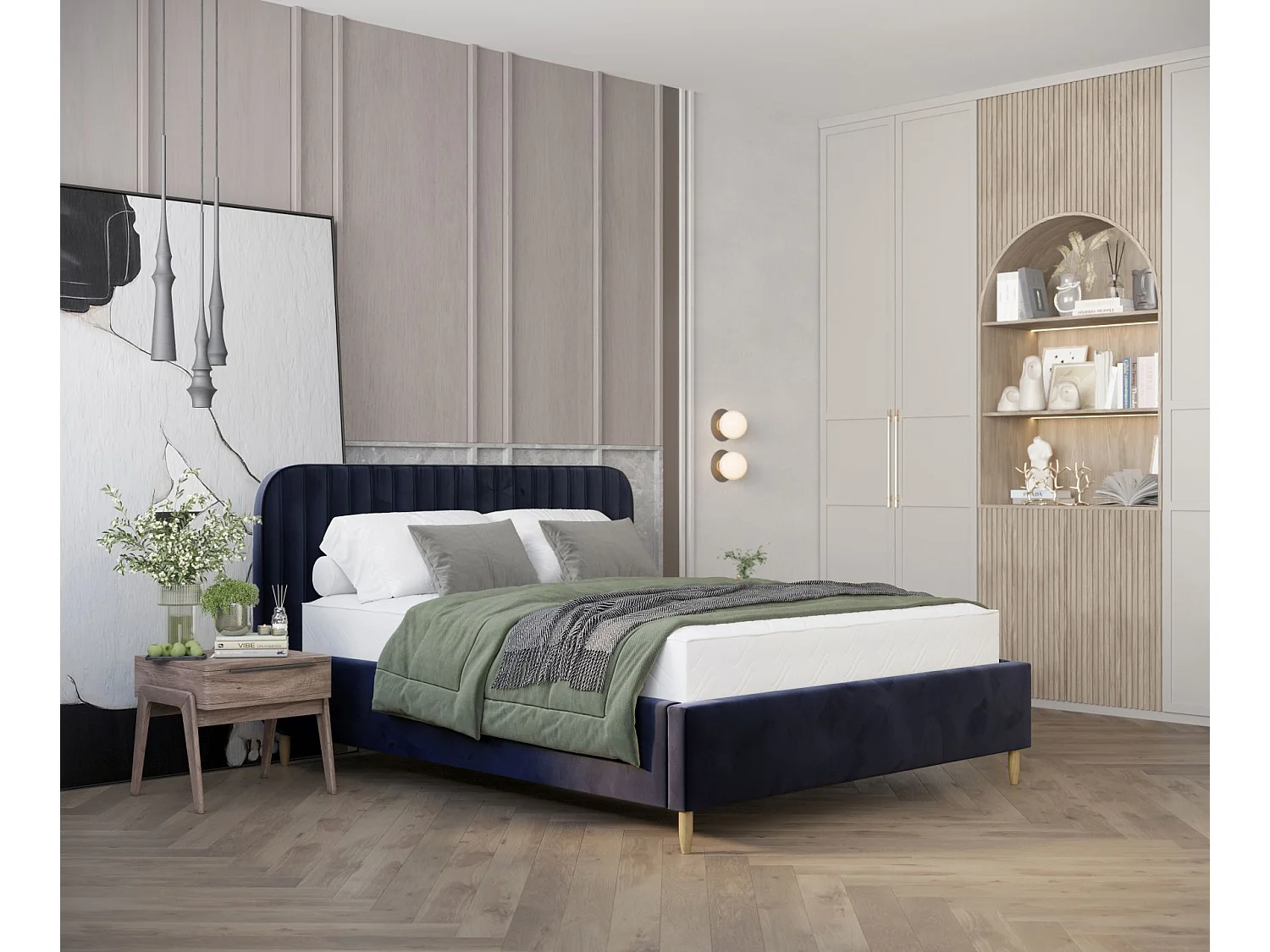 Łóżko tapicerowane Noto – 160 x 200 cm – welwet – granatowy 3982795