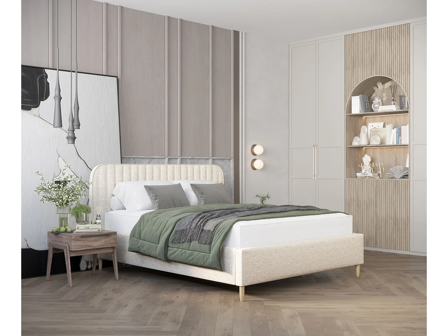 Łóżko tapicerowane Noto – 160 x 200 cm – tkanina pleciona – kremowy 3982868