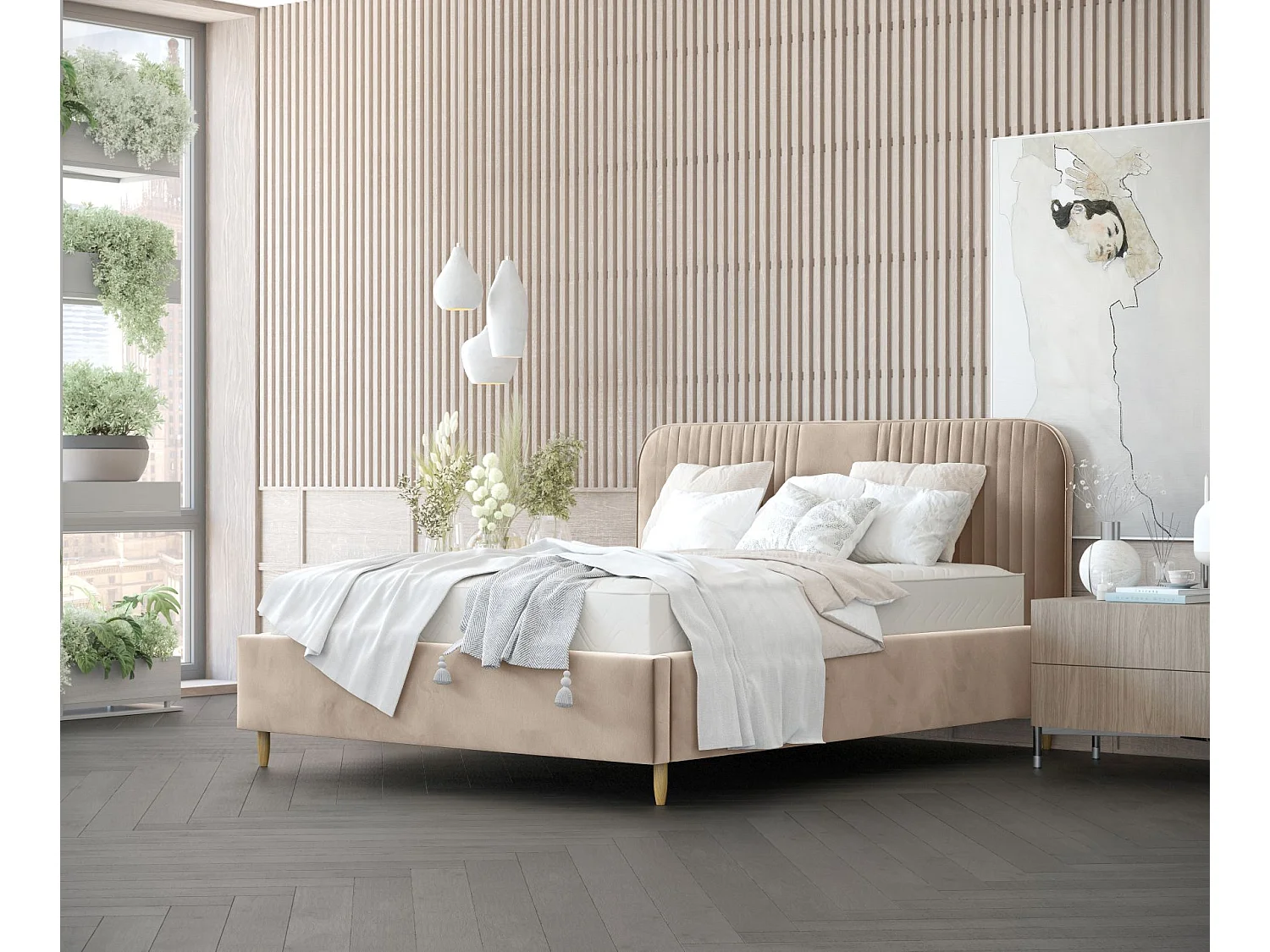 Łóżko tapicerowane Livy - 180 x 200 cm - welwet - beżowy 3982912 - obrazek 1