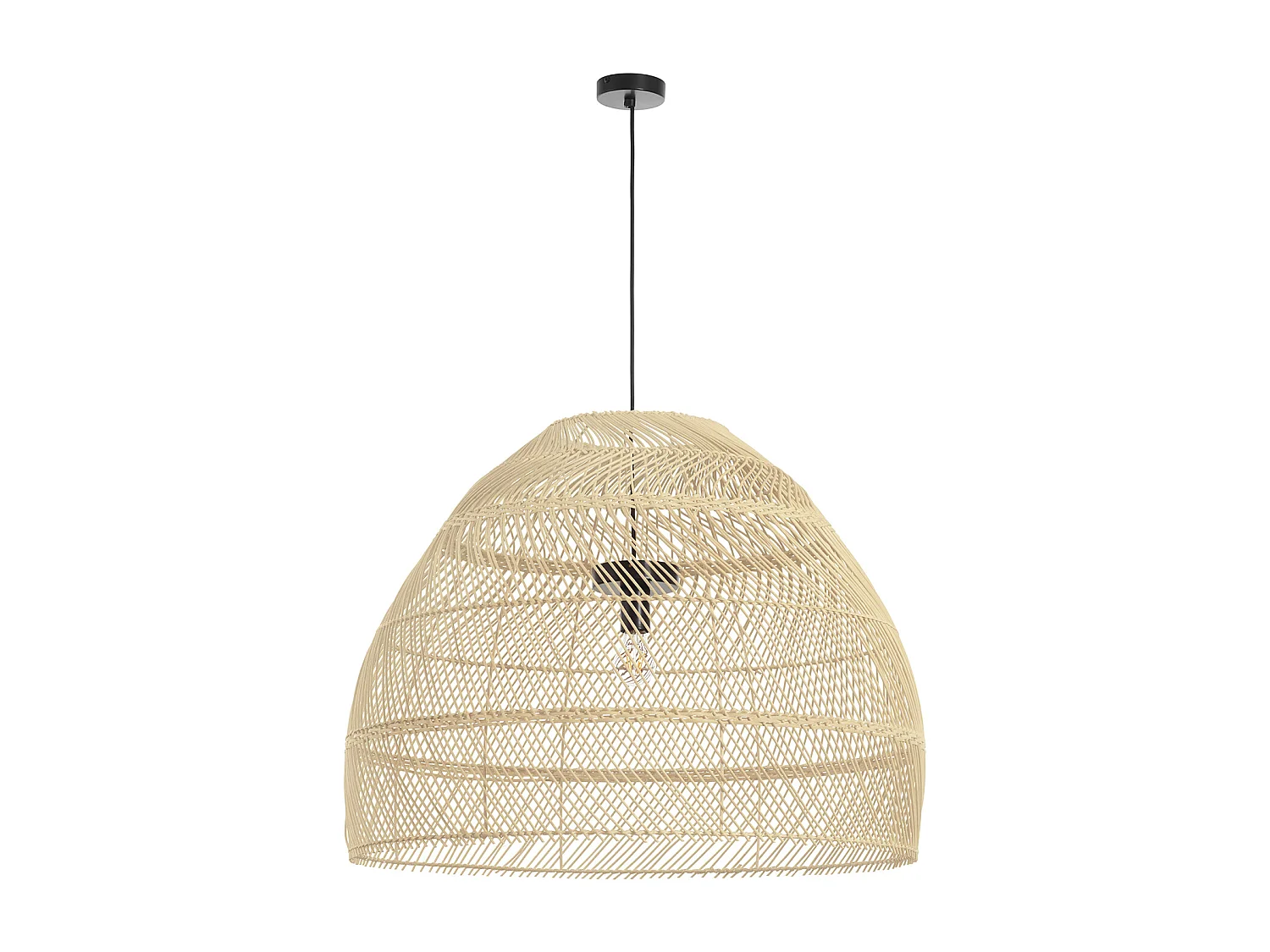 Lampa sufitowa w stylu skandynawskim VIETNAM - g?. 80 x wys. 130 cm - stal i w?ókno naturalne - czarna i jasna wiklina - IP20-E27 - 15W - zewn?trzna 3748164 - obrazek 1