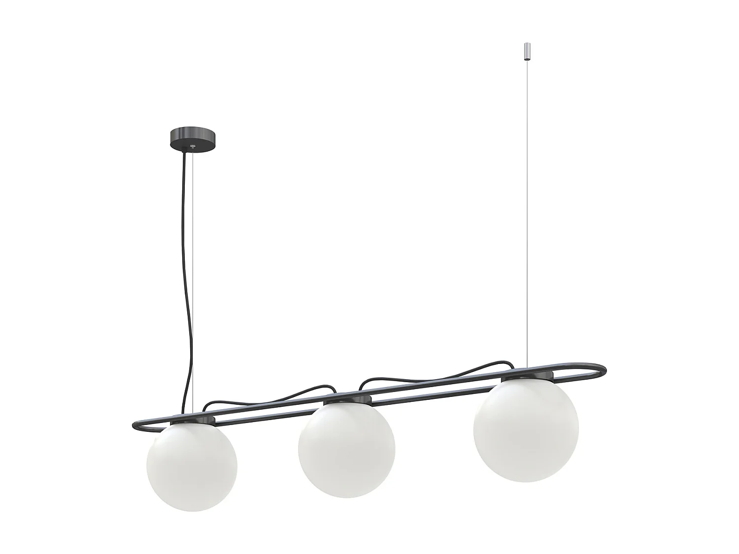 Lampa sufitowa OXY, klasyczny i ponadczasowy styl - g?. 20 cm x wys. 130 cm - 3x kula opalowa ø20 - kabel 3 m - E27 40W - IP40 - stal i kolor czarny 3748167 - obrazek 1