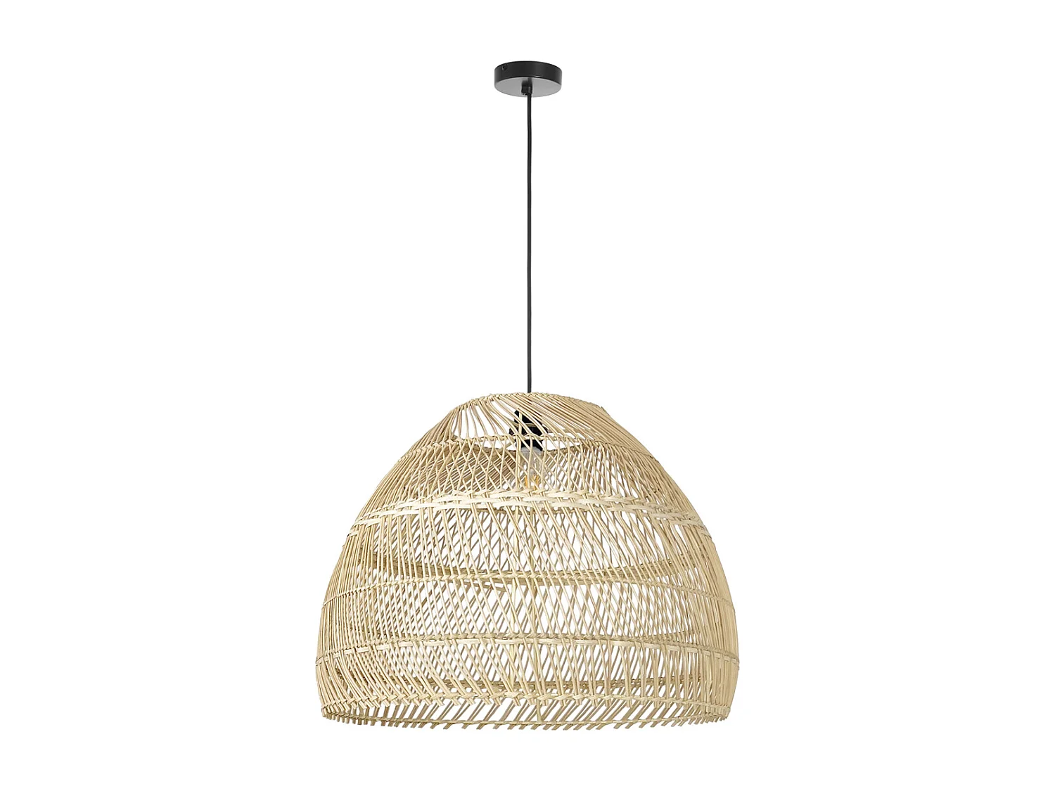 Lampa sufitowa w stylu skandynawskim VIETNAM - g?. 40 x wys. 130 cm - stal i w?ókno naturalne - czarna i jasna wiklina - IP20-E27 - 15W - wewn?trzna 3748246 - obrazek 1
