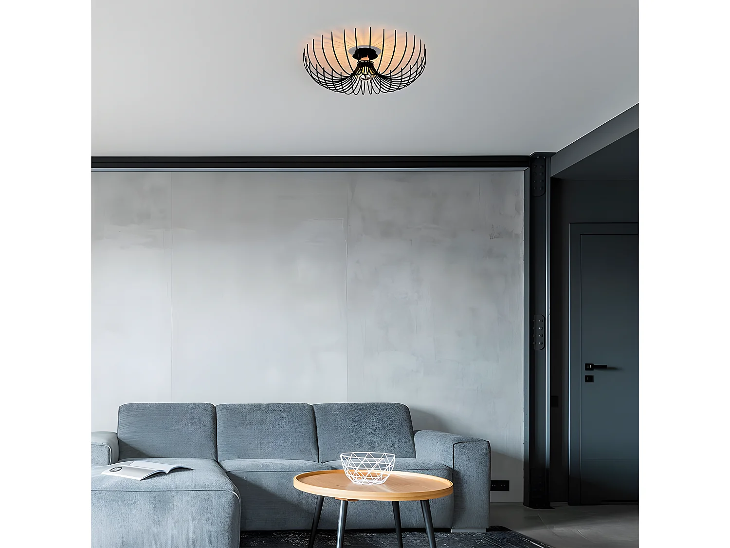 Lampa sufitowa ASPENDOS, z metalowego drutu – 56 × 16 cm (śr. × wys.) – kolor czarny 135349 - obrazek 1