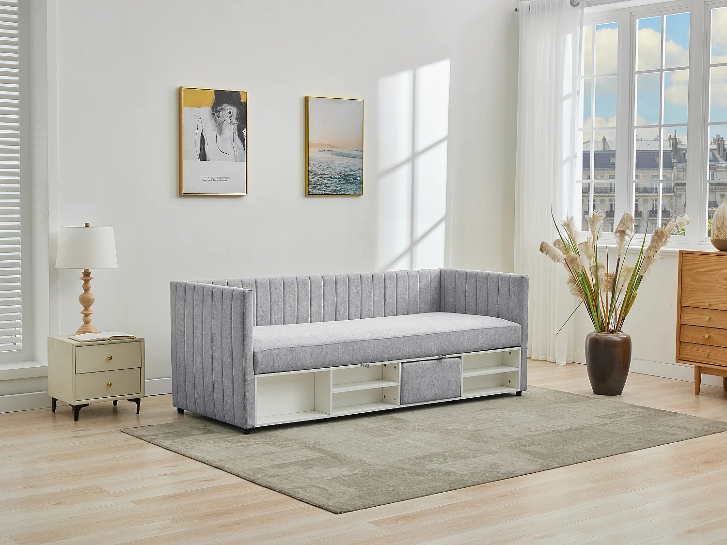 Łóżko dzienne ze skrzynią 80 x 200 cm – Tkanina – Szary – LAOZIA 3514737