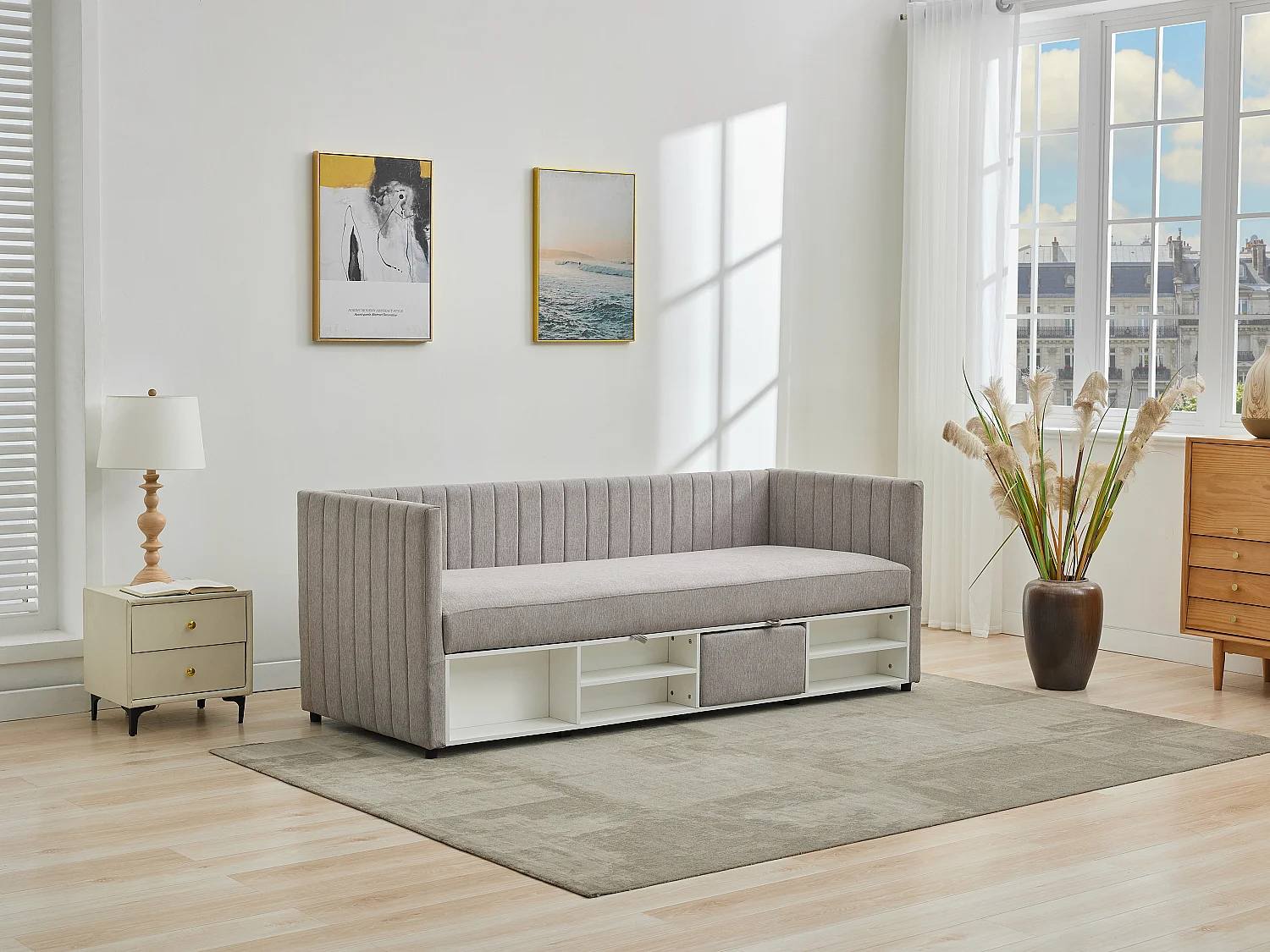 Łóżko dzienne ze skrzynią 80 x 200 cm – Tkanina – Taupe – LAOZIA 3514736