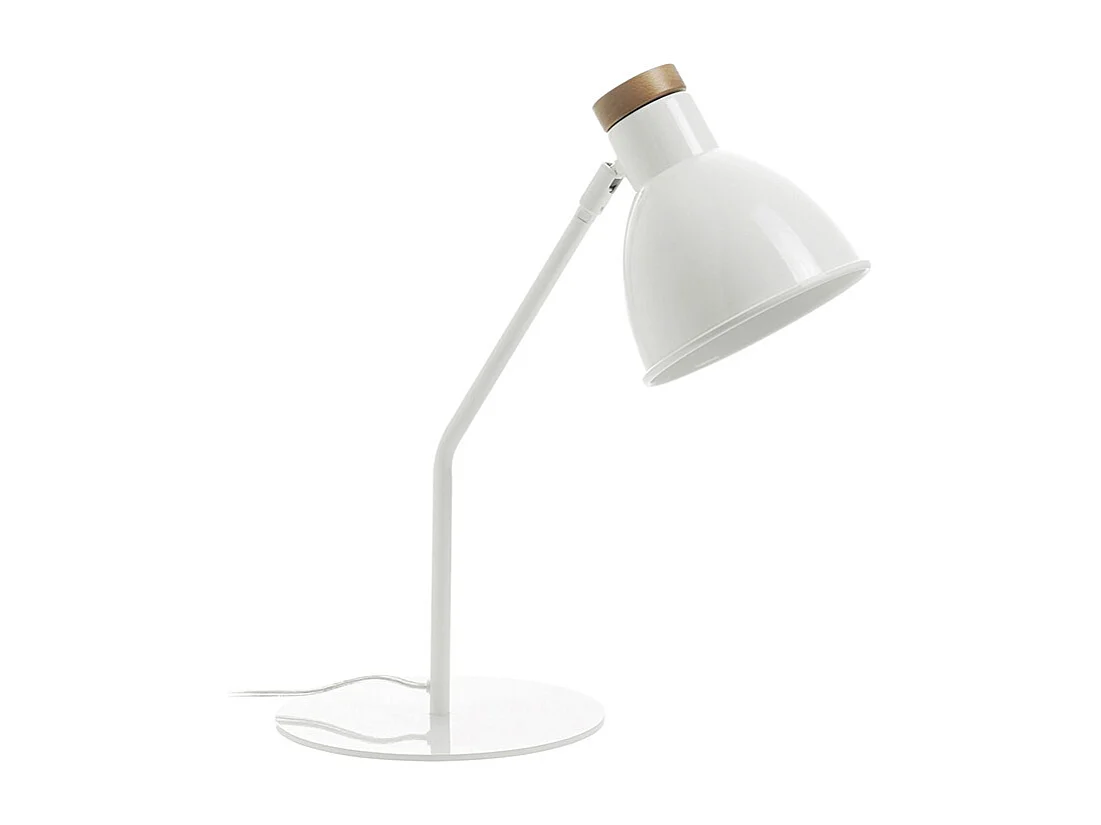 Lampa sto?owa VALAN w stylu klasycznym i nowoczesnym - Wysoko?? 35 cm - E27 60W - IP20 - 350° - Kabel 1,5 metra - w??czanie i wy??czanie - stal i drewno - bia?y 3752035 - obrazek 1
