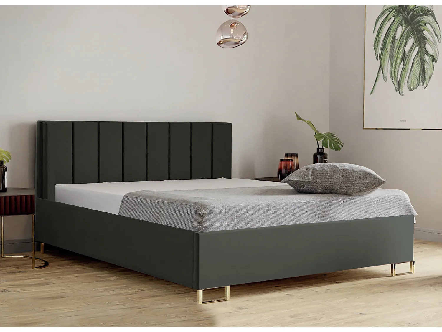 Łóżko tapicerowane MALIBU, wezgłowie, obicie VELUTTO, pojemnik na pościel, podnośnik gazowy, wysokość spania 39 cm, 120x200 cm, Morska Zieleń 4085265 - obrazek 1