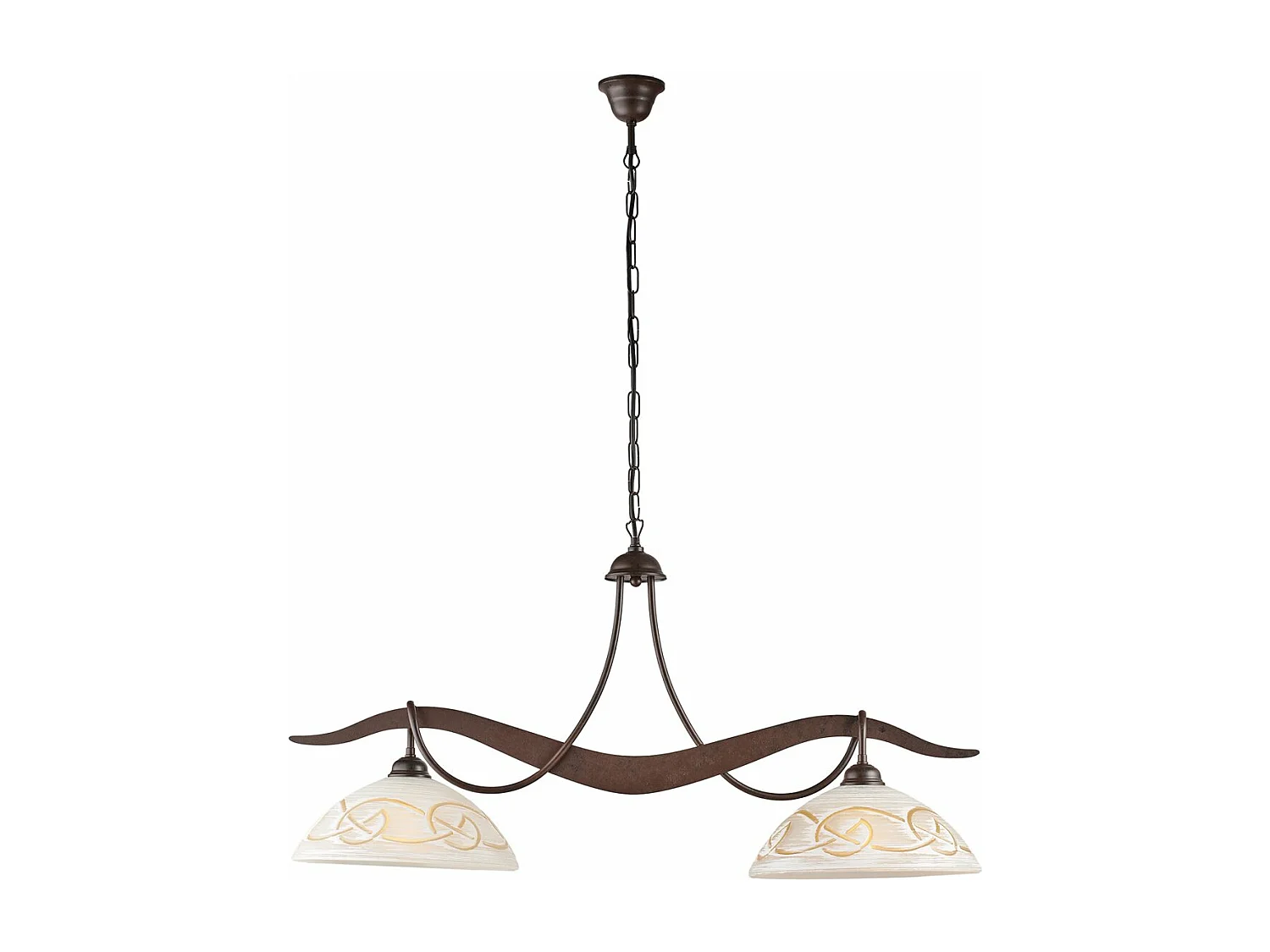 Bilbao żyrandol żelazo czarne efekt rdzy klosze szkło białe bursztynowe Ø30 cm 2 lampy dł 89×30 cm 3790058