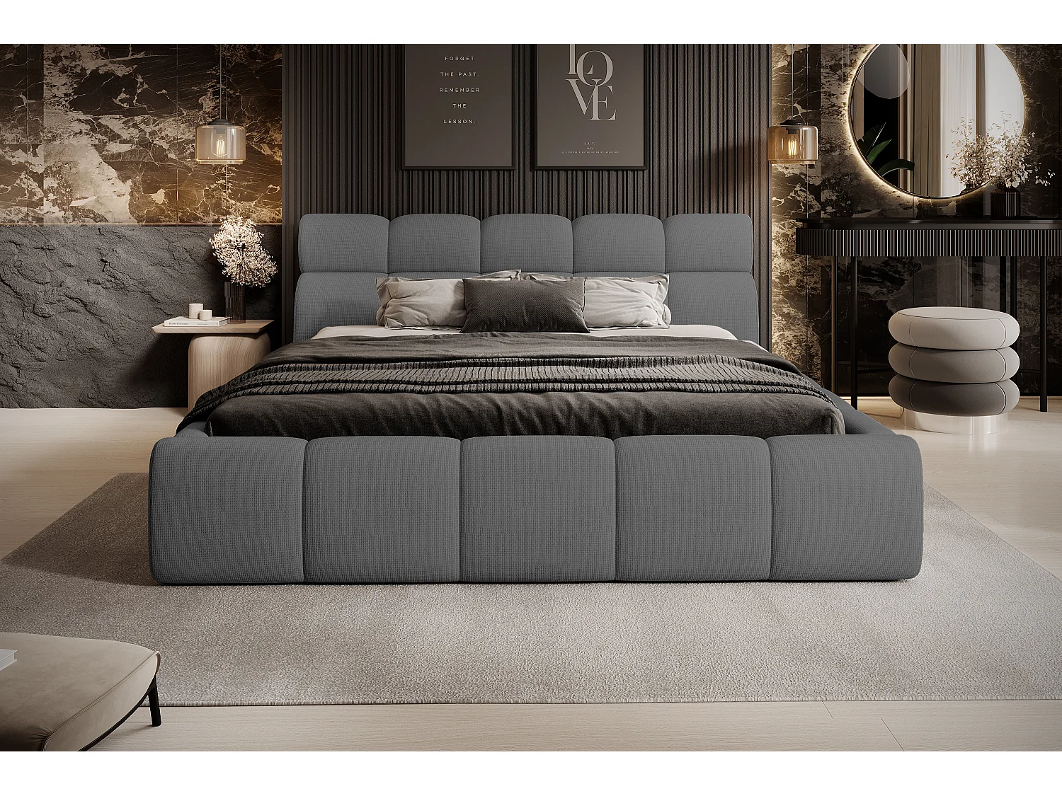 Łóżko tapicerowane GIULIA, komfortowe, z pojemnikiem na pościel, regulowanym wezgłowiem i LED, 140x200x96 cm, kolor: antracytowy 3862429 - obrazek 1