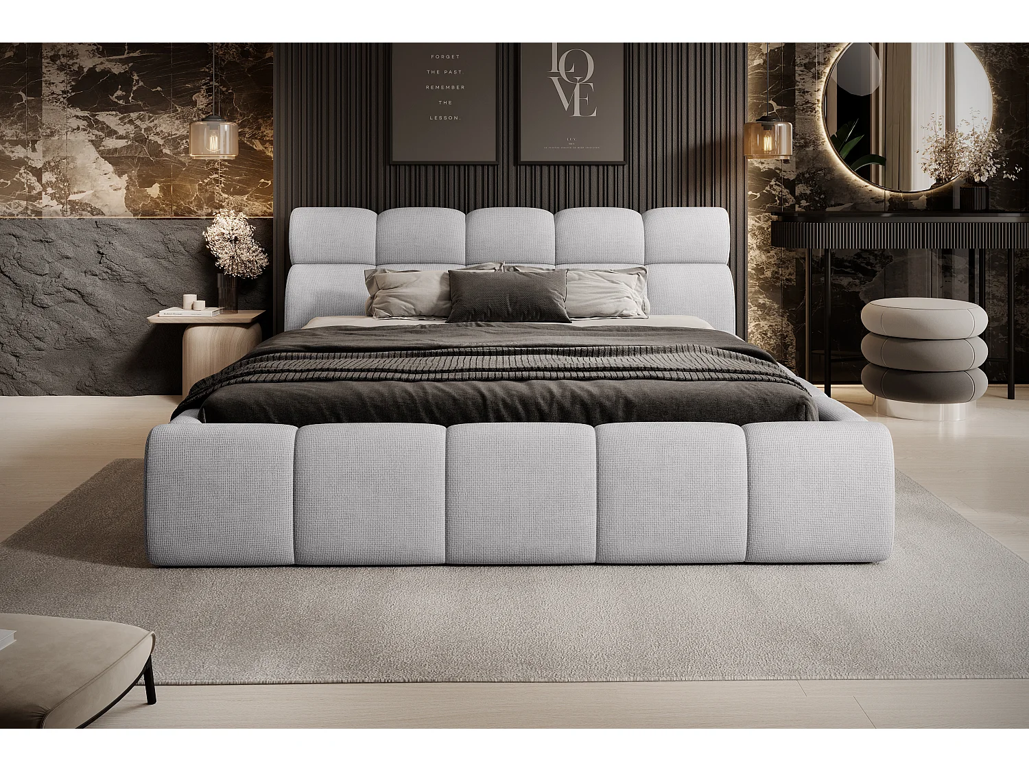 Łóżko tapicerowane GIULIA, komfortowe, z pojemnikiem na pościel, regulowanym wezgłowiem i LED, 160x200x96 cm, kolor: jasnoszary 3862445 - obrazek 1