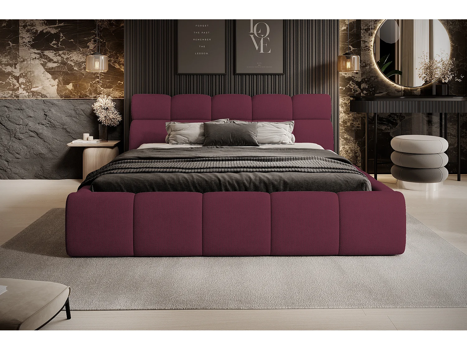 Łóżko tapicerowane GIULIA, komfortowe, z pojemnikiem na pościel, regulowanym wezgłowiem i LED, 160x200x96 cm, kolor: kasztanowy 3862475 - obrazek 1