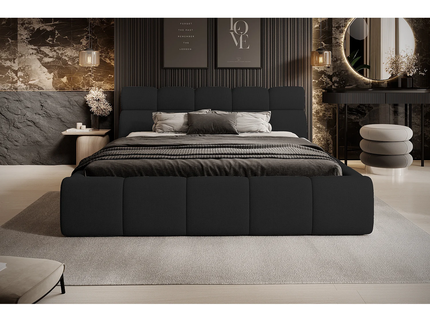 Łóżko tapicerowane GIULIA, komfortowe, z pojemnikiem na pościel, regulowanym wezgłowiem i LED, 140x200x96 cm, kolor: czarny 3862477 - obrazek 1