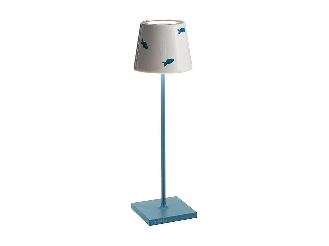 Lampa stołowa LED Poldina Lido z niebieskimi rybkami, ładowalna i ściemnialna, z czasem pracy baterii do 12 godzin. Nadaje się do użytku na zewnątrz (IP65). 3037734 - obrazek 1