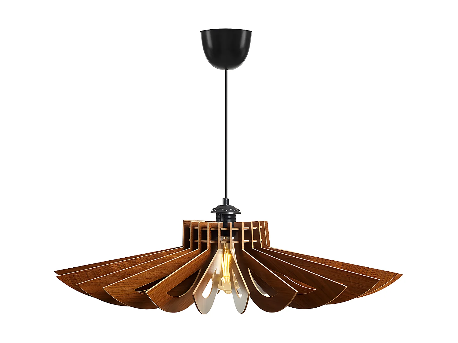 Lampa wisząca z MDF– 68 × 50 cm (śr. × wys.) – kolor orzechowy – FARITA 139393