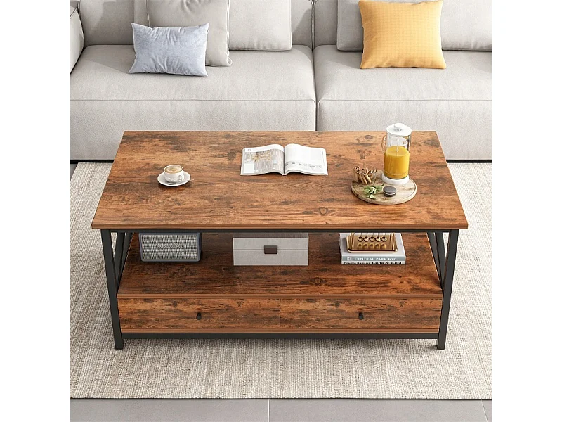 Ława stolik drewniany kawowy loft industrialny szuflady salonu stół 100cm 4306994