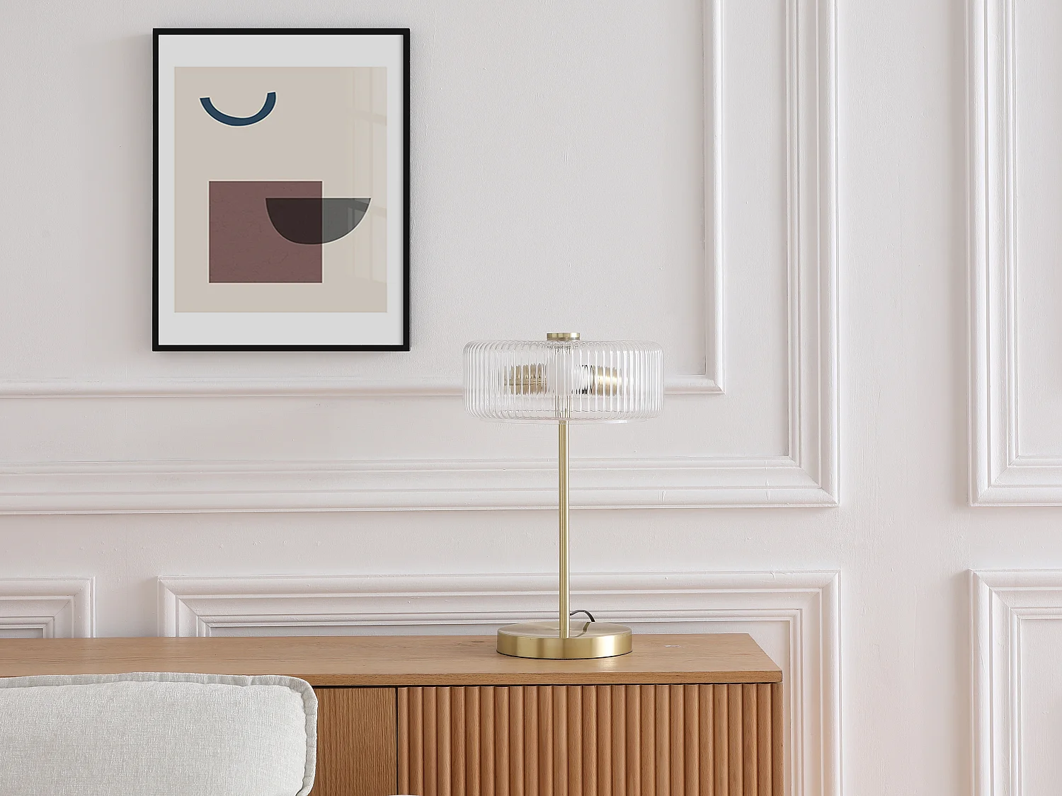 Lampa stołowa ze szkła i szczotkowanego złotego mosiądzu – D.30 x W.49 cm – LACAYA 3359431