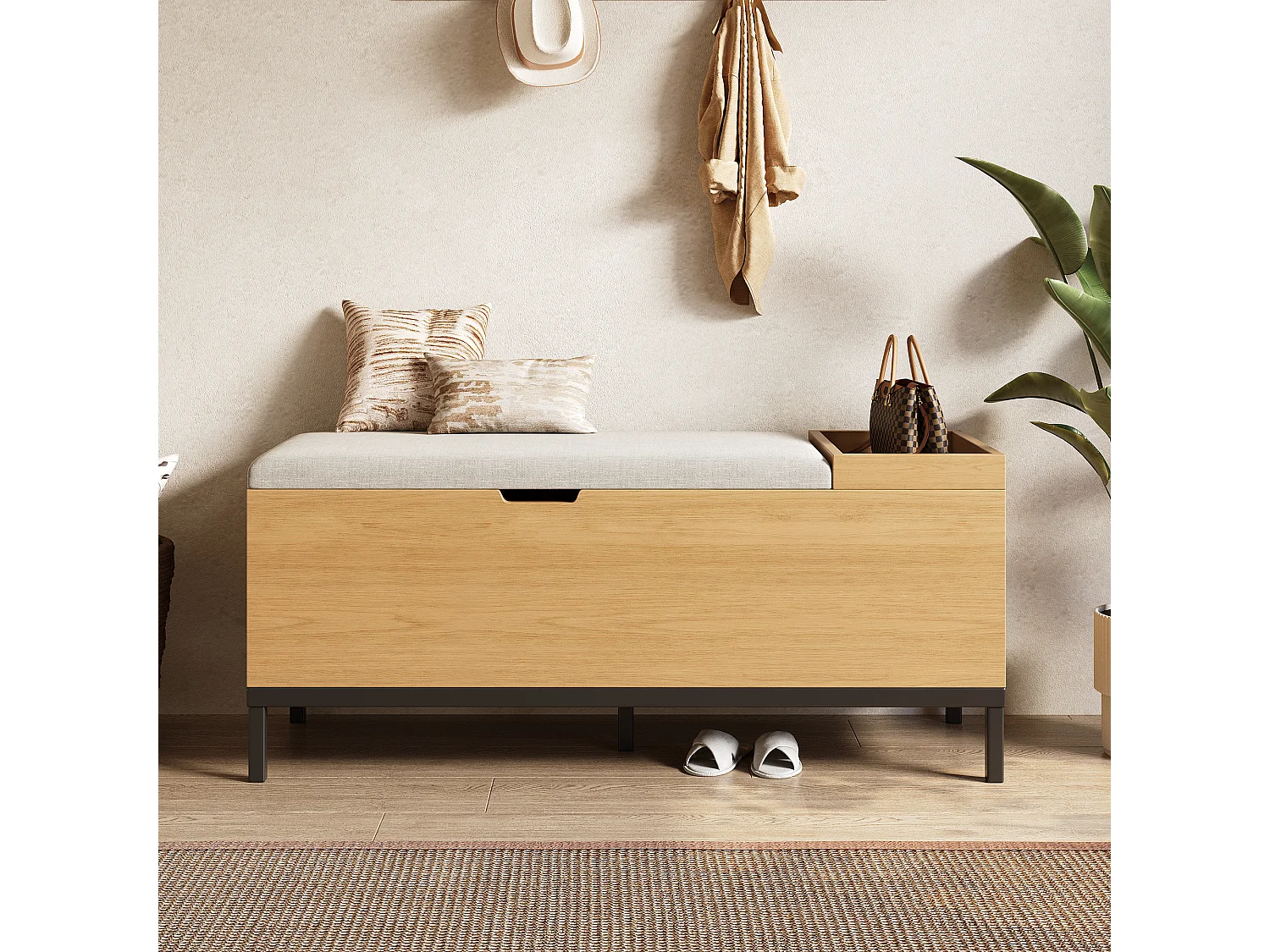 Ławka na buty - 115 x 40 x 49,5 cm - mebel wypoczynkowy - skrzynia do przechowywania - płyta MDF - naturalny 4515327 - obrazek 1