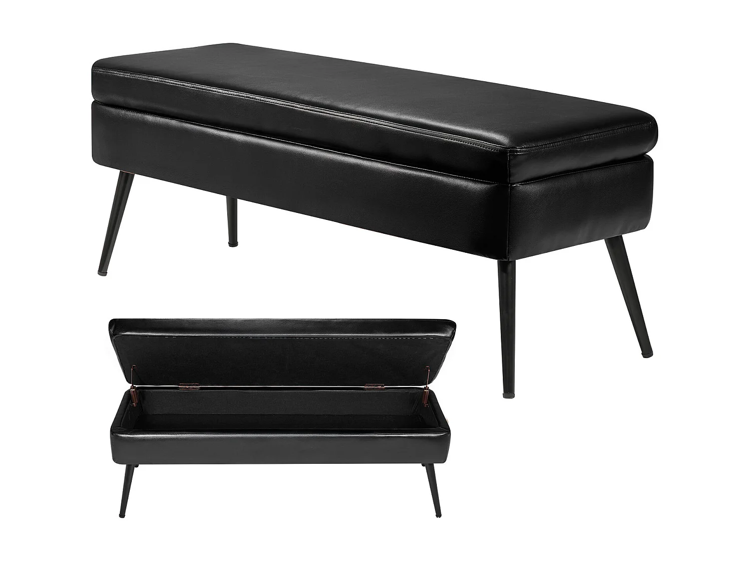 Ławka na Koniec Łóżka Succebuy Ławka ze Schowkiem ze Skóry PU 120 cm z Metalowymi Nogami, Elegancka Ławka do Sypialni, Przedpokoju, Salonu, Jadalni, Czarna 4564158 - obrazek 1