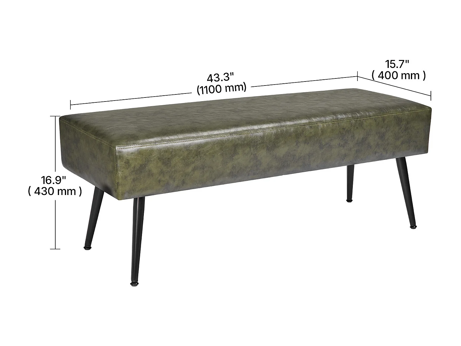 Ławka na Koniec Łóżka Succebuy Ławka ze Skóry PU 110 x 40 x 43 cm z Metalowymi Nogami, na Końcu Łóżka, Nowoczesna Ławka do Sypialni, Przedpokoju, Salonu, Zielona 4564159 - obrazek 1