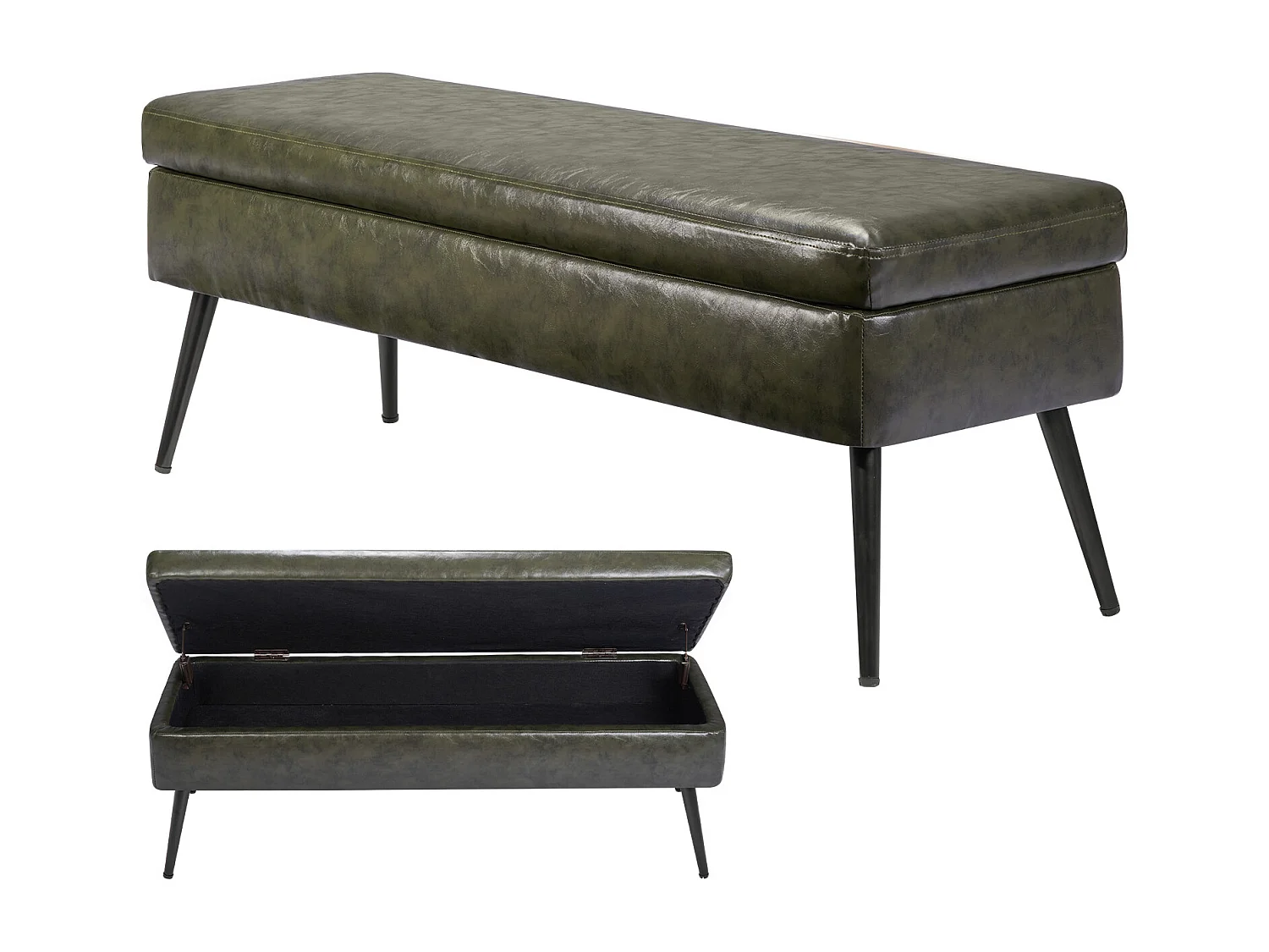 Ławka na Koniec Łóżka Succebuy Ławka ze Skóry PU, 120 cm, ze Schowkiem i Metalowymi Nogami, Nowoczesna Ławka do Sypialni, Przedpokoju, Salonu, Zielona 4564161 - obrazek 1