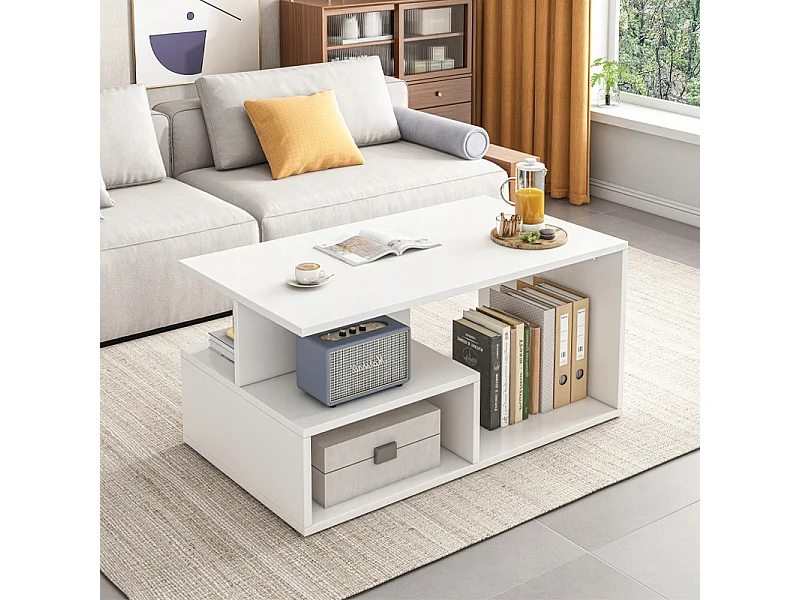 Ława stolik biały kawowy nowoczesny z półką salon pokój loft duży 90 cm 4612126