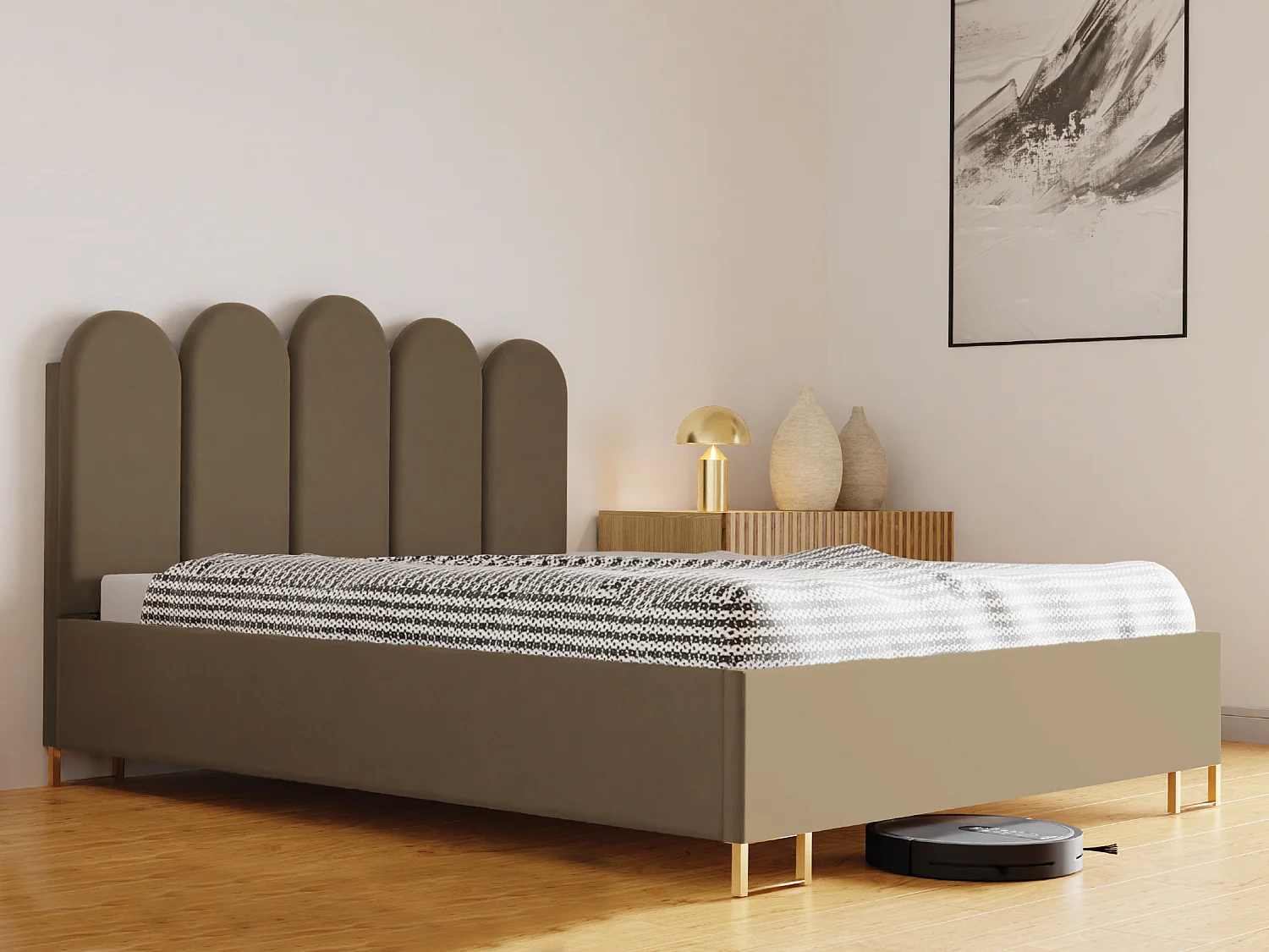 Łóżko tapicerowane MALAGA z wezgłowiem, tkanina MONOLITH, pojemnik, siłownik gazowy, wys. 39 cm, 120×200 cm, cappuccino 4085149 - obrazek 1