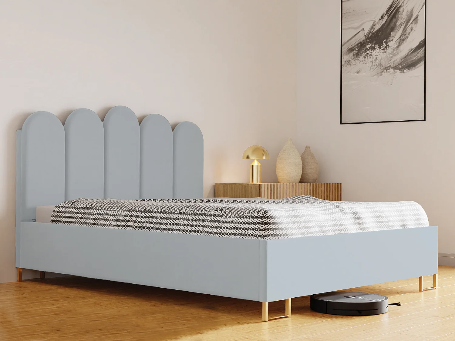 Łóżko tapicerowane MALAGA z wezgłowiem, tkanina MONOLITH, pojemnik, siłownik gazowy, wys. 39 cm, 160×200 cm, niebieskie 4085151 - obrazek 1